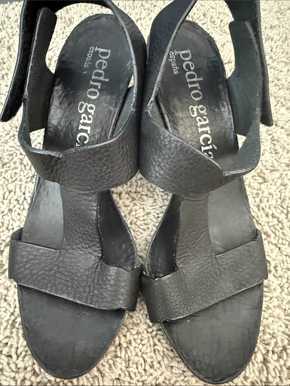 Pedro Garcia Black Leather T-Strap Heels 38.5